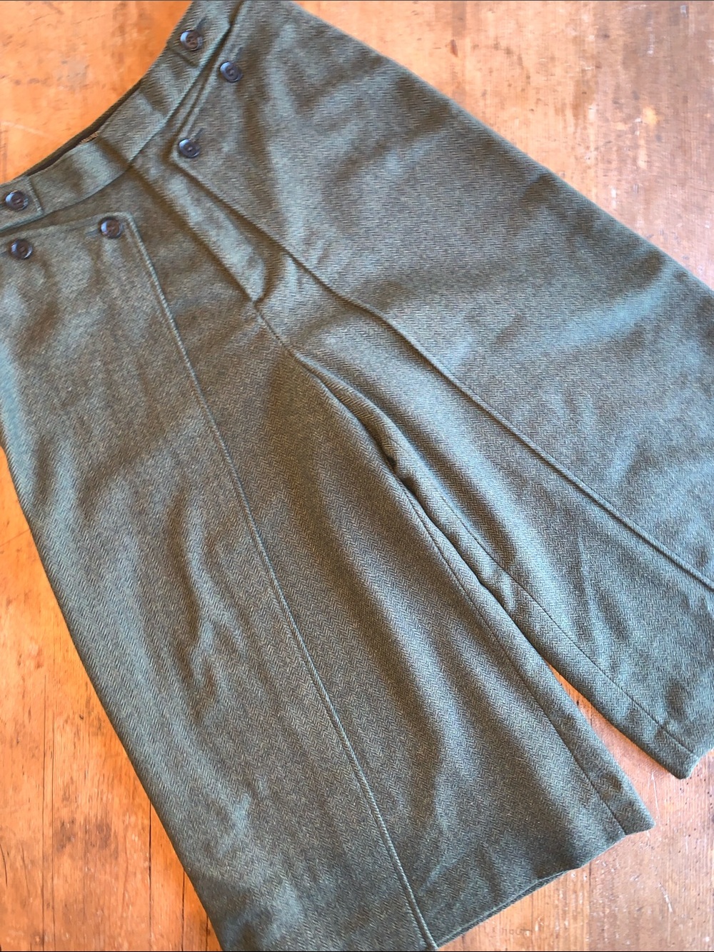 Tweed Wide Leg Olive Green High-Waist Trousers - Picture 13 of 16